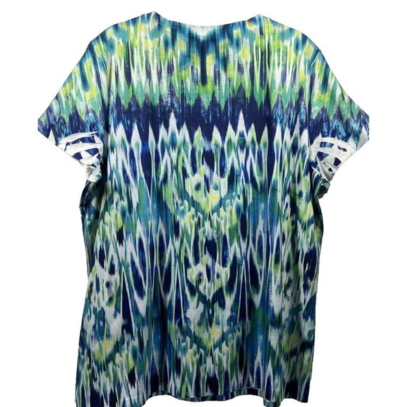 Chicos Zenergy Women's Top XL Pullover Blue Green Southwest Aztec Pullover - Picture 2 of 6